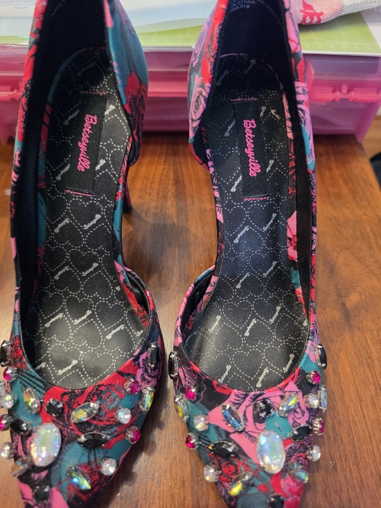 Betsey Johnson Shoes - Betsey Johnson Jeweled Floral Pointed-Toe Heels in Pink & Teal